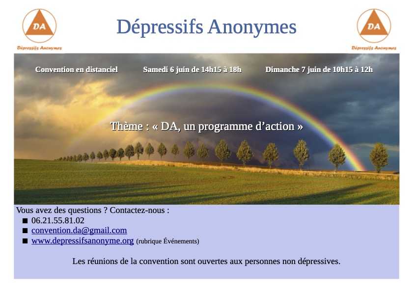 6e Convention Dépressifs Anonymes en distanciel via Zoom®